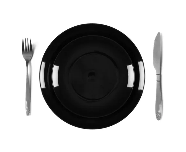 접시에 포크와 올려져 보이는 있습니다 배경에 고립됨 — 스톡 사진