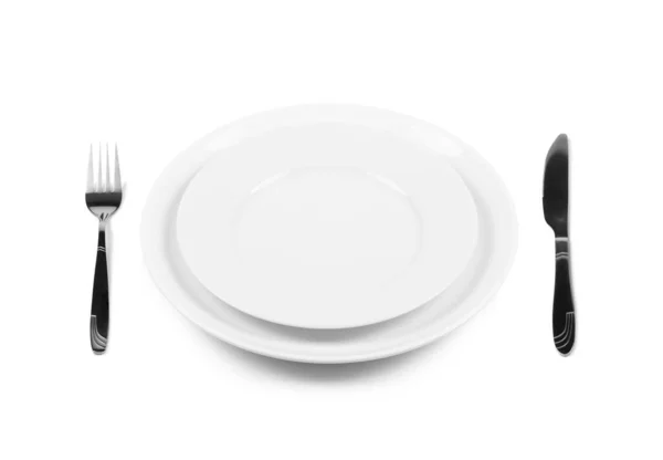 접시에 포크와 올려져 위에는 측면이 보인다 배경에 고립됨 — 스톡 사진