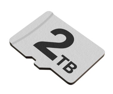 Memory card with 2 TB capacity, MicroSD flash storage disc isolated on white background. 3D illustration