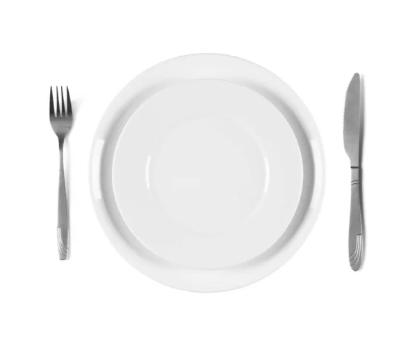 접시에 포크와 올려져 보이는 있습니다 배경에 고립됨 — 스톡 사진