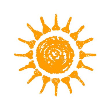 Hand painted sun symbol, hand drawn with crayon, isolated on white background. Vector illustration