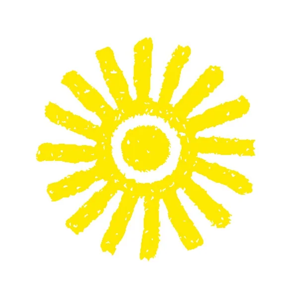 Hand Painted Sun Symbol Hand Drawn Crayon Isolated White Background — Vector de stock