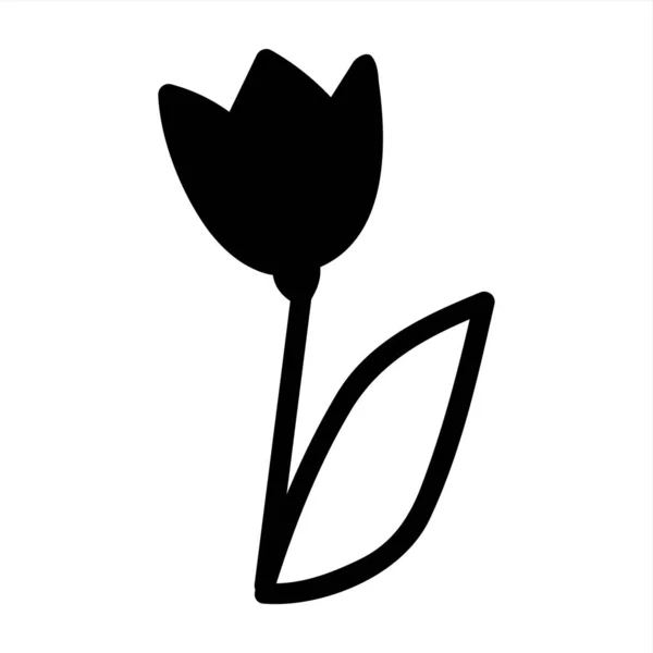 Blomma Klotter Hand Dras Med Svart Linje Isolerad Vit Bakgrund — Stock vektor