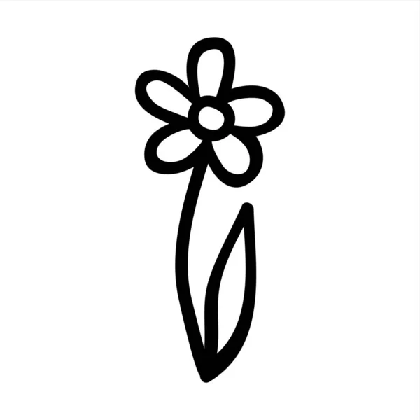 Bloem Doodle Hand Getekend Met Zwarte Lijn Geïsoleerd Witte Achtergrond — Stockvector