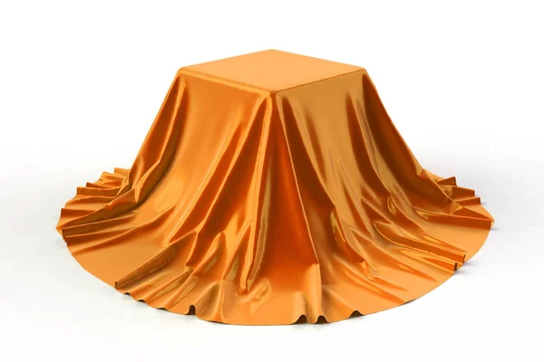 Box Covered Orange Fabric Isolated White Background Surprise Award Prize — Stock Photo, Image