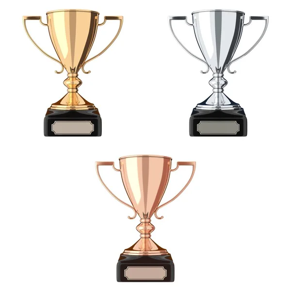 Set Trophies Gold Silver Bronze Trophy Cup Isolated White Background — Φωτογραφία Αρχείου