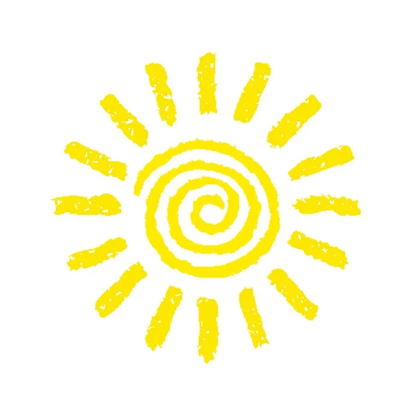 Hand Painted Sun Symbol Hand Drawn Crayon Isolated White Background — Vetor de Stock