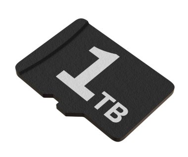 1 TB kapasiteli hafıza kartı, beyaz arkaplanda izole edilmiş MicroSD flaş bellek diski. 3B illüstrasyon