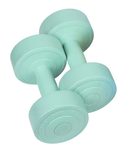 Two Bright Colored Athletic Rubber Dumbbells Isolated White Background — Fotografia de Stock