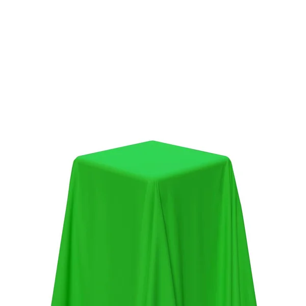 覆盖立方体或矩形形状的绿色织物 在白色背景上隔离 可用作产品展台 遮阳台等 矢量说明 — 图库矢量图片