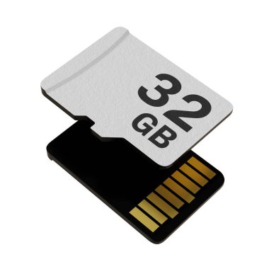 Memory card with 32 GB capacity, MicroSD flash storage disc storage isolated on white background. 3D illustration