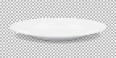 White round empty plate side view with transparent shadow. Vector illustration clipart