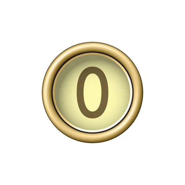 0号老式金色打字机按钮Zero隔离在白色背景 用于剪贴簿 图标的平面设计元素 矢量说明 — 图库矢量图片