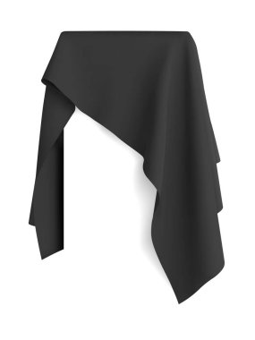 Siyah kumaş, cep telefonu, resim ya da herhangi bir dikdörtgen nesne ya da tasarımınız için boş bir şablon örtüyor. Yeni salıverilme kavramı, ortaya çıkıyor. Beyaz üzerine izole edilmiş vektör illüstrasyonu