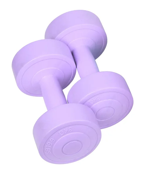 Two Bright Colored Athletic Rubber Dumbbells Isolated White Background — ストック写真