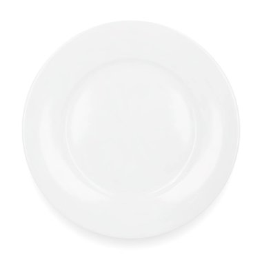 Beyaz yuvarlak boş tabak üst görünümü. Vektör illüstrasyonu beyaz arkaplanda izole edildi