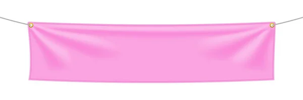 折り目のあるピンクの生地のバナーと白い背景に隔離された透明な影 空の吊りテキスタイルテンプレート 空のモックアップ ベクターイラスト — ストックベクタ