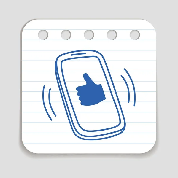 携帯電話のアイコンをドールします ノートの上に青ペンの手描きのインフォグラフィックシンボル ラインアートスタイルのグラフィックデザイン要素 影のあるウェブボタン カスタマーサービス スマートフォンのコンセプト — ストックベクタ