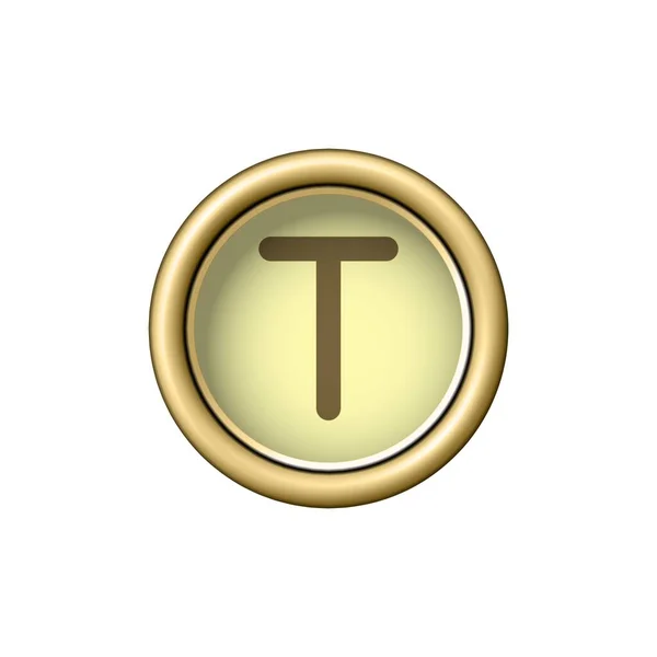 字母T 老式金色打字机按钮隔离在白色背景上 用于剪贴簿 图标的平面设计元素 矢量说明 — 图库矢量图片