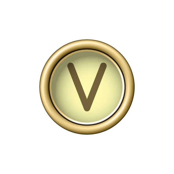 手紙V 白の背景に隔離されたヴィンテージ黄金のタイプライターボタン スクラップブッキング ステッカー ウェブサイト シンボル アイコンのグラフィックデザイン要素 ベクターイラスト — ストックベクタ