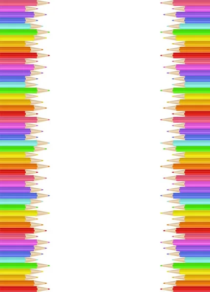 Crayons Réalistes Bordure Dessiner Des Crayons Dans Une Ligne Illustration — Image vectorielle