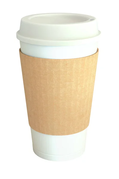 Boş Beyaz Kahve Fincanı Silikon Kapaklı Kahverengi Karton Kollu Beyaz — Stok fotoğraf