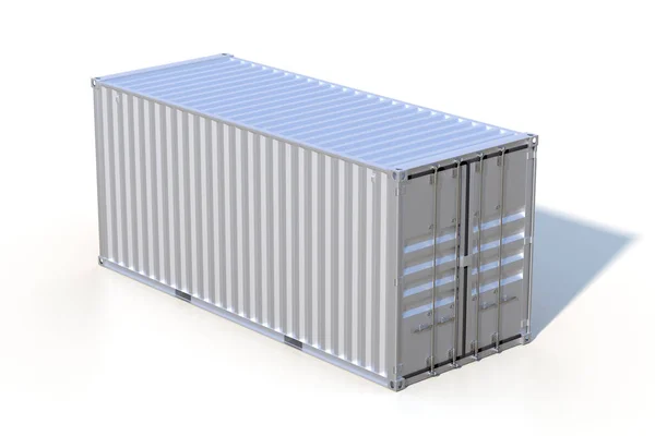 Scheepsvrachtcontainer Meter Lang Zilverkleurige Metalen Goederenbox Met Schaduw Geïsoleerd Witte — Stockfoto