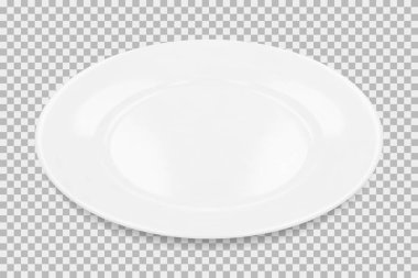 White round empty plate side view with transparent shadow. Vector illustration clipart