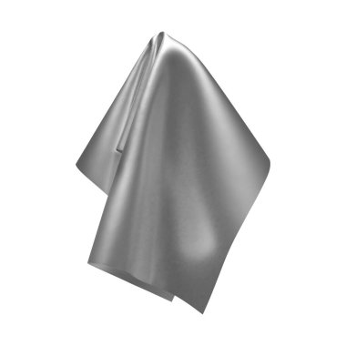 Altın rengi parlak kumaş, mendil ya da masa örtüsü asılı, beyaz arka planda izole edilmiş. Vektör illüstrasyonu