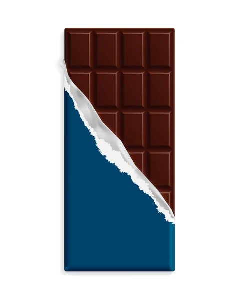 Dark Bitter Chocolate Bar Blue Wrapper Mock Sweet Dessert Package — Stock Vector