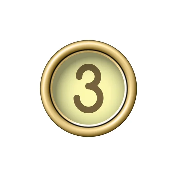 Номер Винтажная Золотая Пишущая Машинка Кнопки Три Изолированы Белом Фоне — стоковый вектор