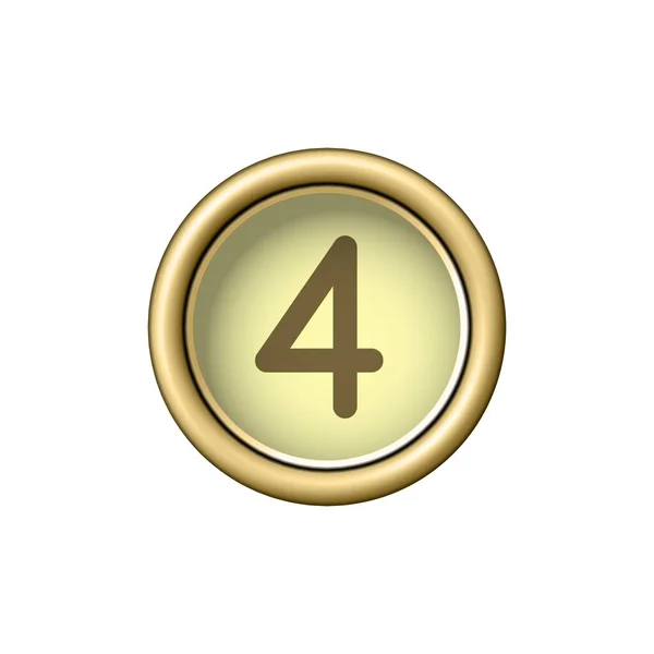 4号老式金色打字机按钮Four在白色背景上隔离 用于剪贴簿 图标的平面设计元素 矢量说明 — 图库矢量图片