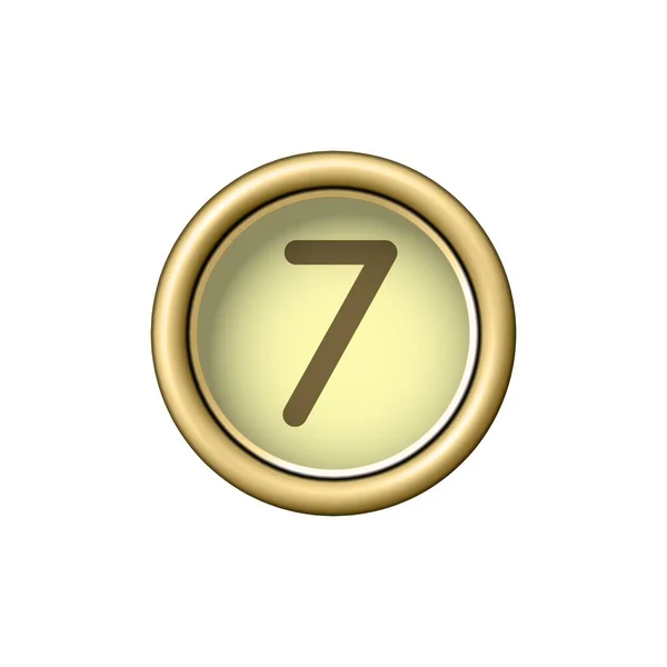 Номер Винтажная Золотая Пишущая Машинка Кнопка Seven Изолирована Белом Фоне — стоковый вектор
