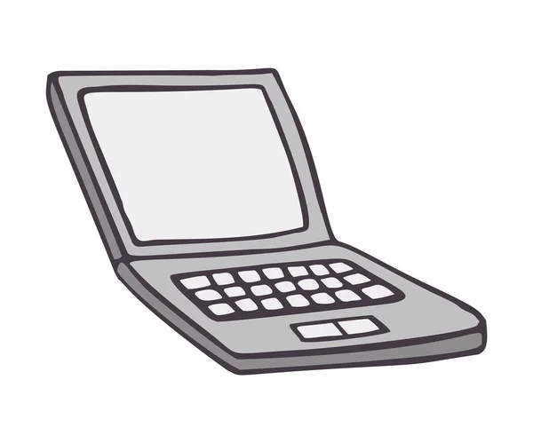 Doodle Ícone Laptop Aberto Símbolo Computador Desenhado Mão Isolado Fundo — Vetor de Stock