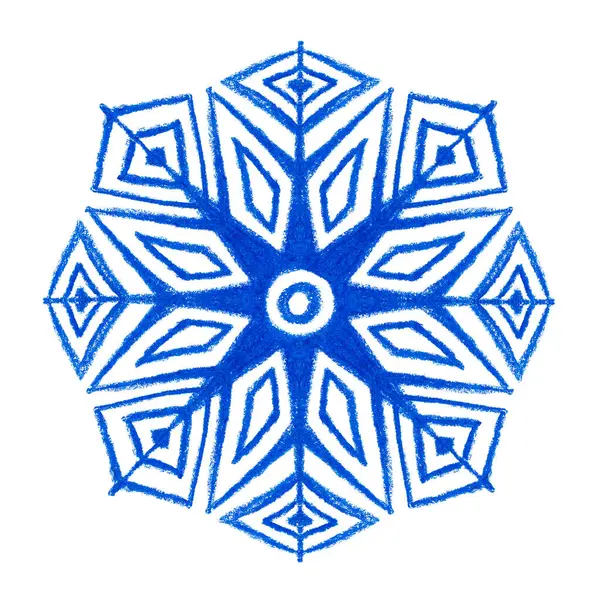 手描きの雪片 クレヨンで手作りのアート 抽象的な幾何学的な雪片の形状 白い背景に隔離される — ストック写真
