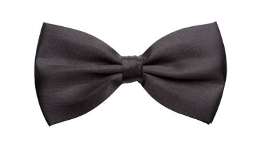 Black satin bow tie, formal dress code necktie accessory. Isolated on white background