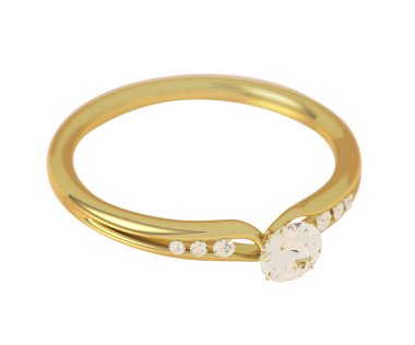 Büyük ve 6 küçük elmaslı elmas bir yüzük. Aşk ve evlilik kavramı. 3B illüstrasyon.