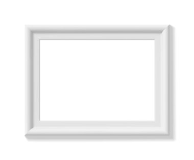 Beyaz resim çerçevesi. Yatay yönlendirmeye. Minimalist detaylı foto gerçekçi çerçeve. Grafik tasarım öğesi scrapbooking, sanat için iş tanıtım, web, el ilanları, afişler. Vektör çizim.