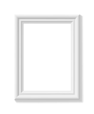 Beyaz resim çerçevesi. Portre oryantasyonu. Minimalist detaylı fotoğraf gerçekçi çerçevesi. Hatıra defteri, sanat eseri sunumu, web, el ilanları, posterler için grafik tasarım öğesi. Vektör illüstrasyonu.