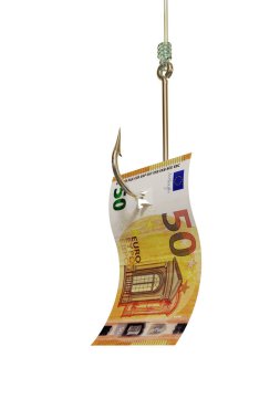 Avro faturası, beyaz arka planda izole edilmiş. Nakit para, yatırım, piyango konsepti kazanmak. 3B illüstrasyon