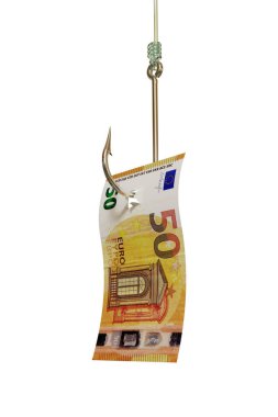 Avro faturası, beyaz arka planda izole edilmiş. Nakit para, yatırım, piyango konsepti kazanmak. 3B illüstrasyon