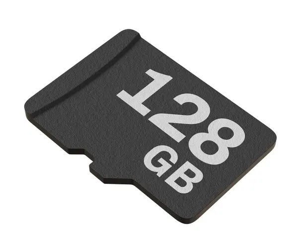 stock image Memory card with 128 GB capacity, MicroSD flash storage disc isolated on white background. 3D illustration