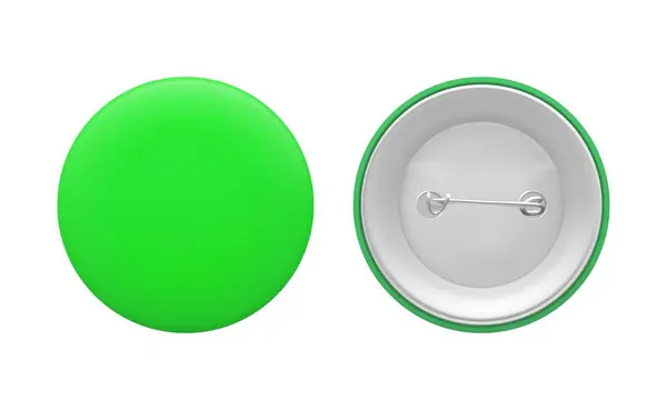 Épinglette Ronde Verte Blanche Modèle Badge Vide Devant Derrière Élément — Image vectorielle