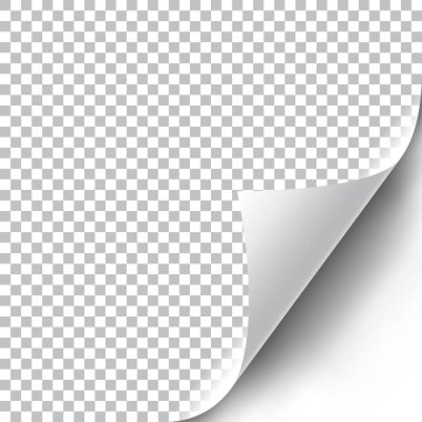 Kıvırcık Sayfa Köşesi, şeffaf gölgeli gerçekçi illüstrasyon. Tasarımına başvurmaya hazırım. Belgeler, şablonlar, posterler, el ilanları için grafik ögesi. Vektör illüstrasyonu.
