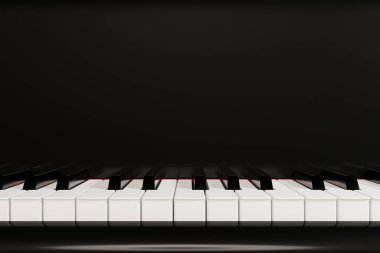 Piano keyboard close up view of black and white keys. Musical background. 3D illustration clipart