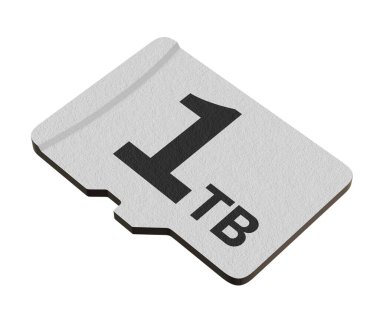 Memory card with 1 TB capacity, MicroSD flash storage disc isolated on white background. 3D illustration