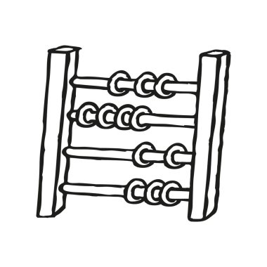 Tahta boncuklu abaküs. El çizimi klasik hesaplama aracı sembolü. Vektör illüstrasyonu beyaz arkaplanda izole edildi