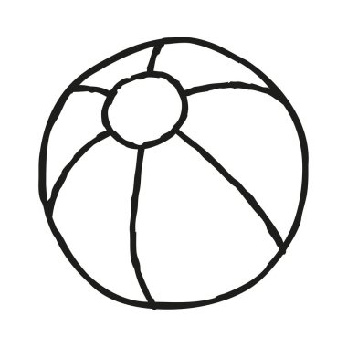 Doodle plaj topu. Beyaz arka planda el çizimi plaj oyuncağı sembolü. Vektör illüstrasyonu