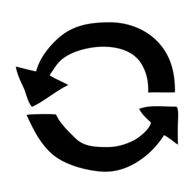 Yuvarlak oklar sembolü el çizimi. Grafik tasarım ögesi beyaz arkaplanda izole edildi. Vektör illüstrasyonu