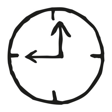 Duvar saati saat simgesi, beyaz arka planda izole edilmiş, minimalist tarzda ince çizgili. Vektör illüstrasyonu